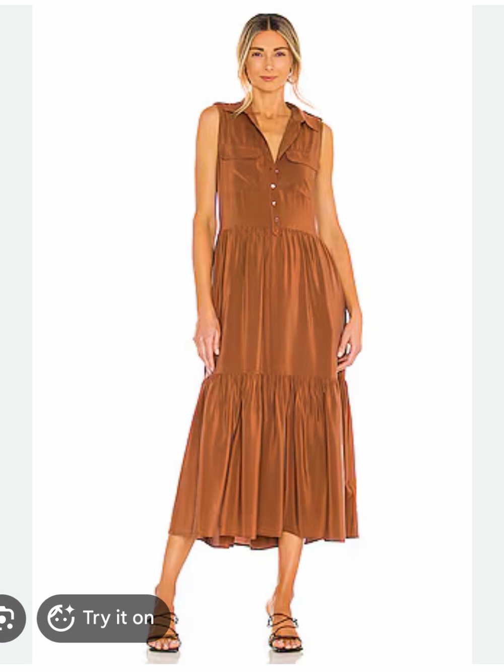 Equipment Femme 100% Silk Shirt Dress, Rust/Copper, Size L